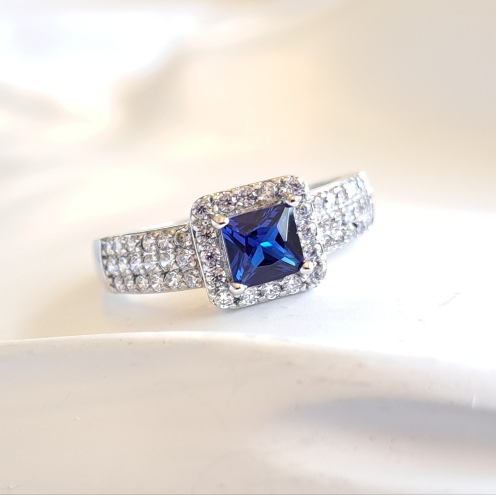 925 SS Blue Sapphire Cubic Zirconia Ring